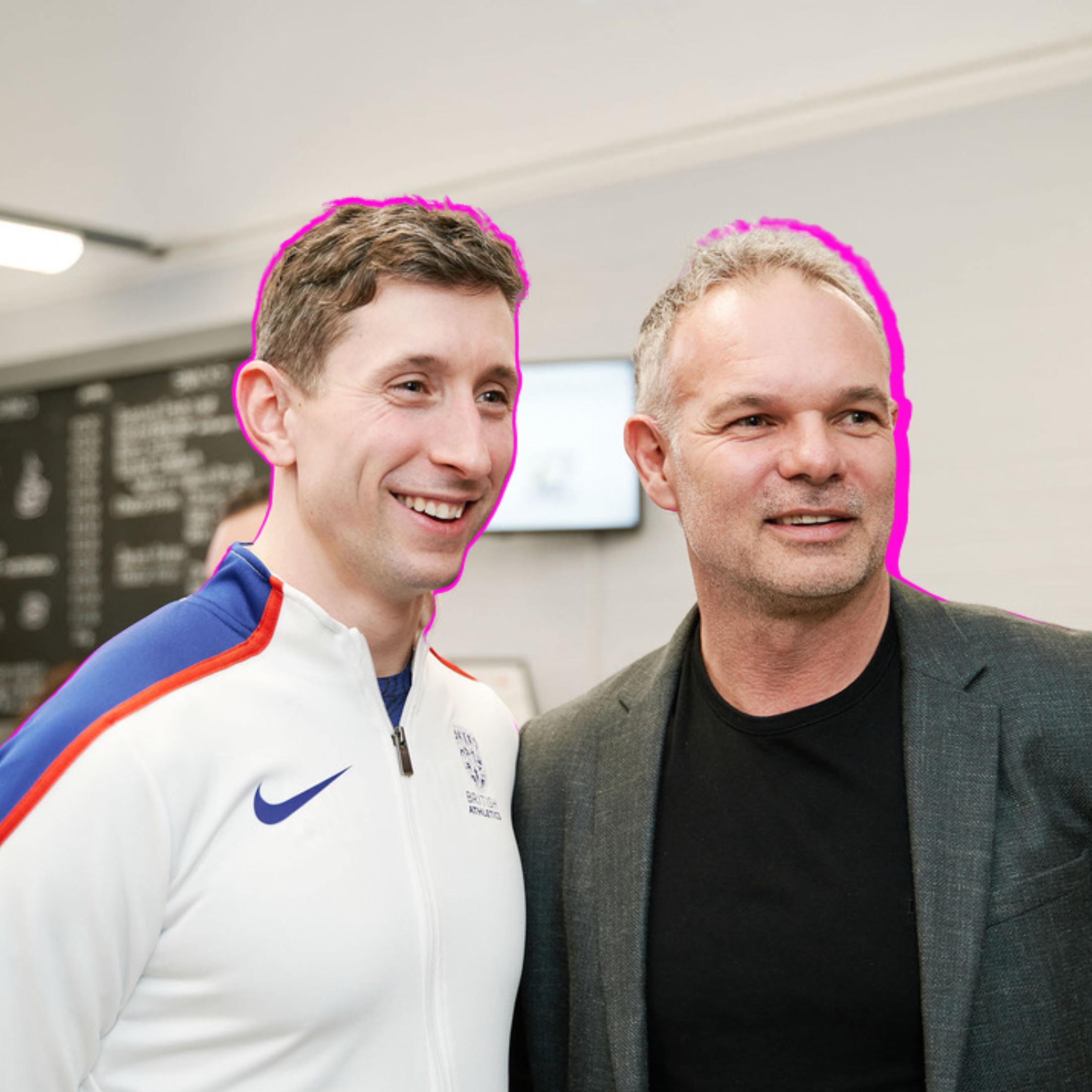 Two speakers connecting at an event